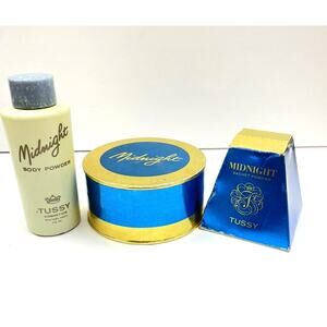 3 Vintage Tussy Midnight Bath, Body Powder & Sachet–NOS Unused 1950s Set Vanity